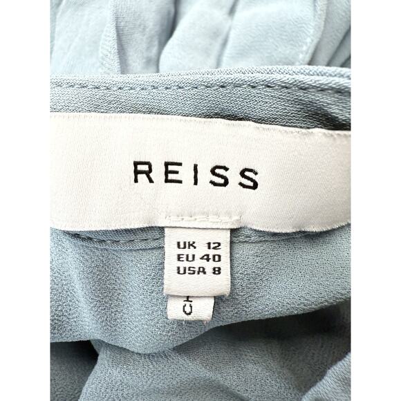 Reiss Adele Bow Back Jumpsuit Light Blue Viscose US 8 Open Back Draped Scarf - Picture 14 of 16